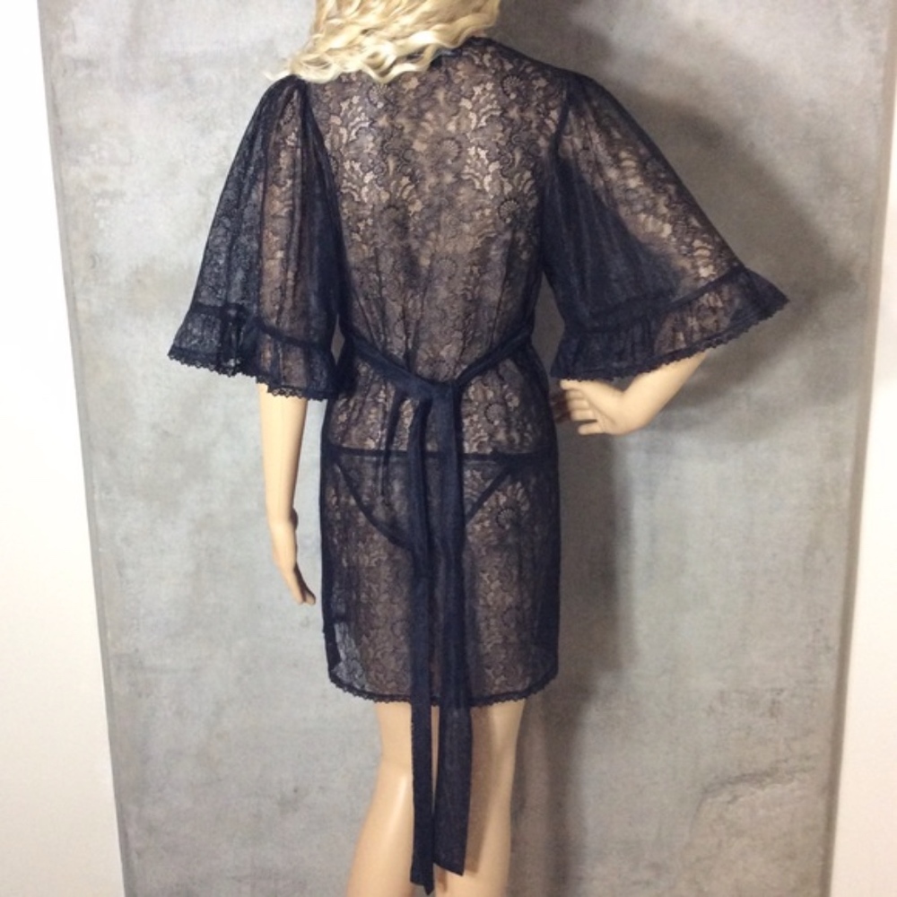 🎀BLACK SHEER LACE BELL SLEEVE MINI DRESS BOHO LUV - Picture 5 of 8